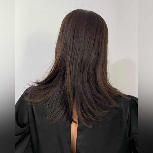 NWT darkest brown chocolate wig long bangs side pieces customized custom wig 14” - Picture 5 of 16